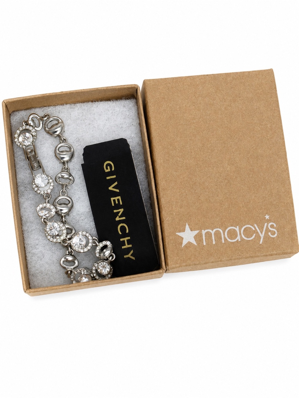 Givenchy Crystal Rhinestone Bracelet Silver Tone Signed Glam Evening Jewelry